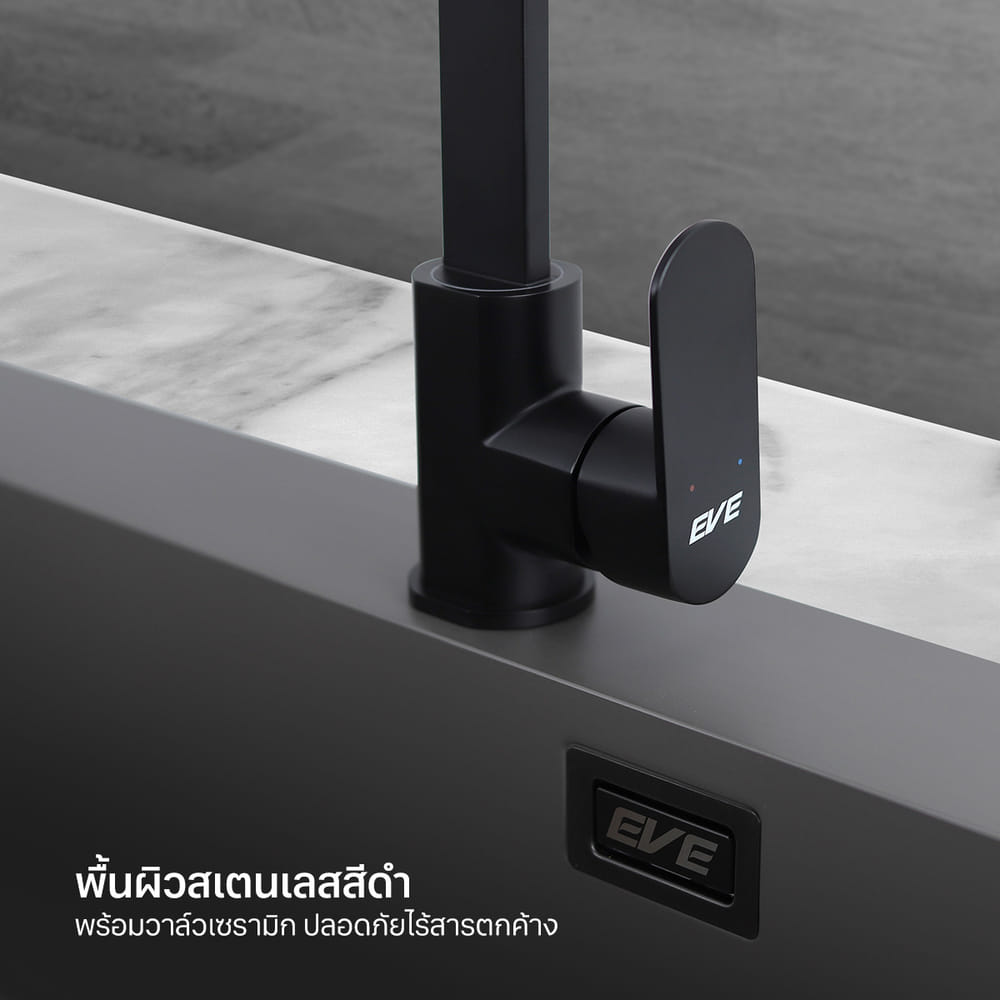 ก๊อกซิงค์สำหรับอ่างล้างจาน EVE DOVER BLACK สเตนเลส สีดำ